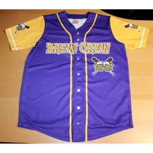 Brew Crew Big Shooter Baseball #96 Button Jersey Adult Mens XL Purple Yellow